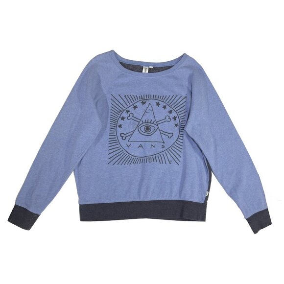 Vans Women's Size Large Illuminati With Cross Bones Blue Long Sleeve Sweater L - Picture 1 of 8